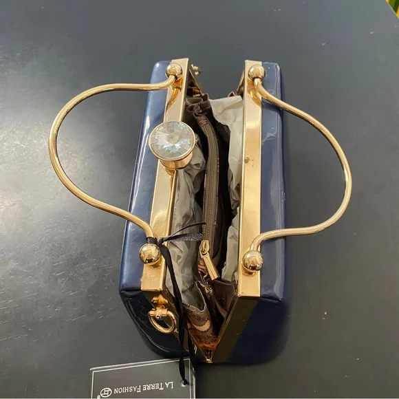 Blue purse with gold - Picture 3 of 8